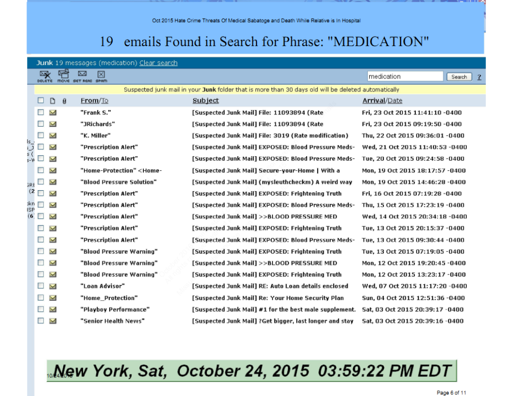 Page 6 of 11 pages of Oct 2015 medical threat emails